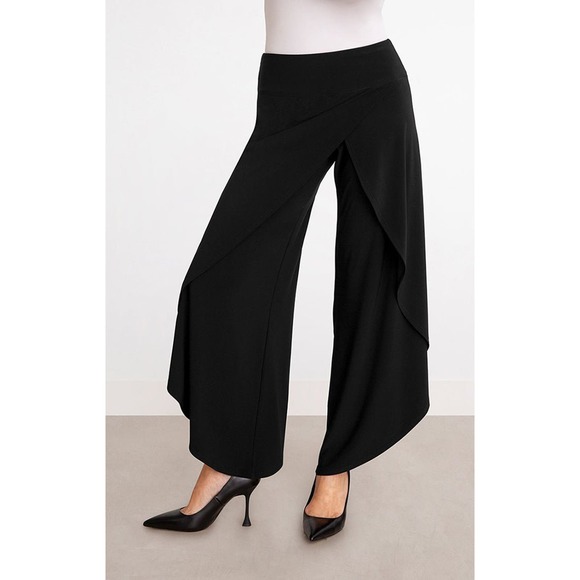 Sympli Women's Tulip Hem Black Pants Size 12 Flowy Dressy Wide Stretchy NWT